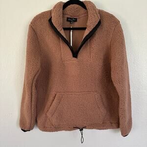 Sherpa Fleece Quarter Zip Pullover Kangaroo Pocket Cinch Waist Sweater Womens Md